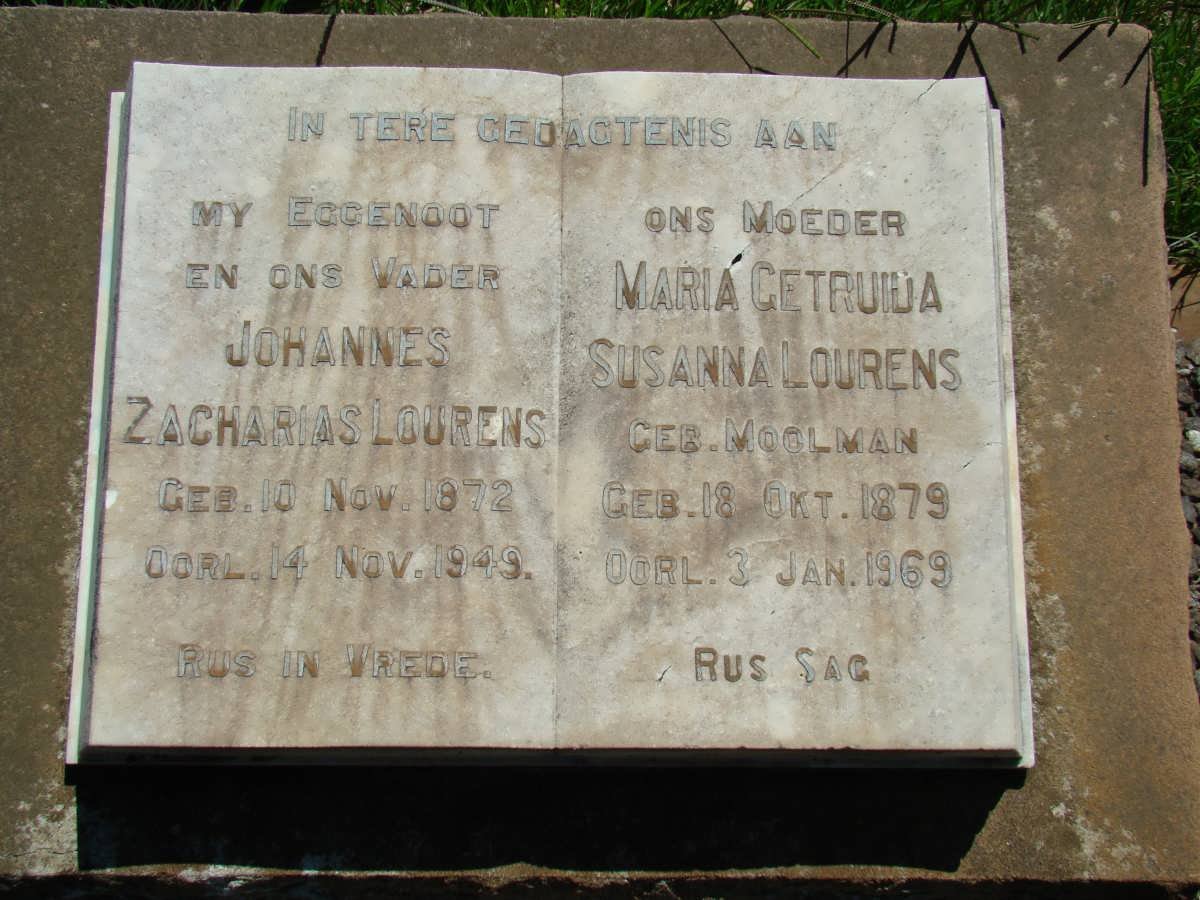 LOURENS Johannes Zacharias 1872-1949 &amp; Maria Getruida Susanna MOOLMAN 1879-1969