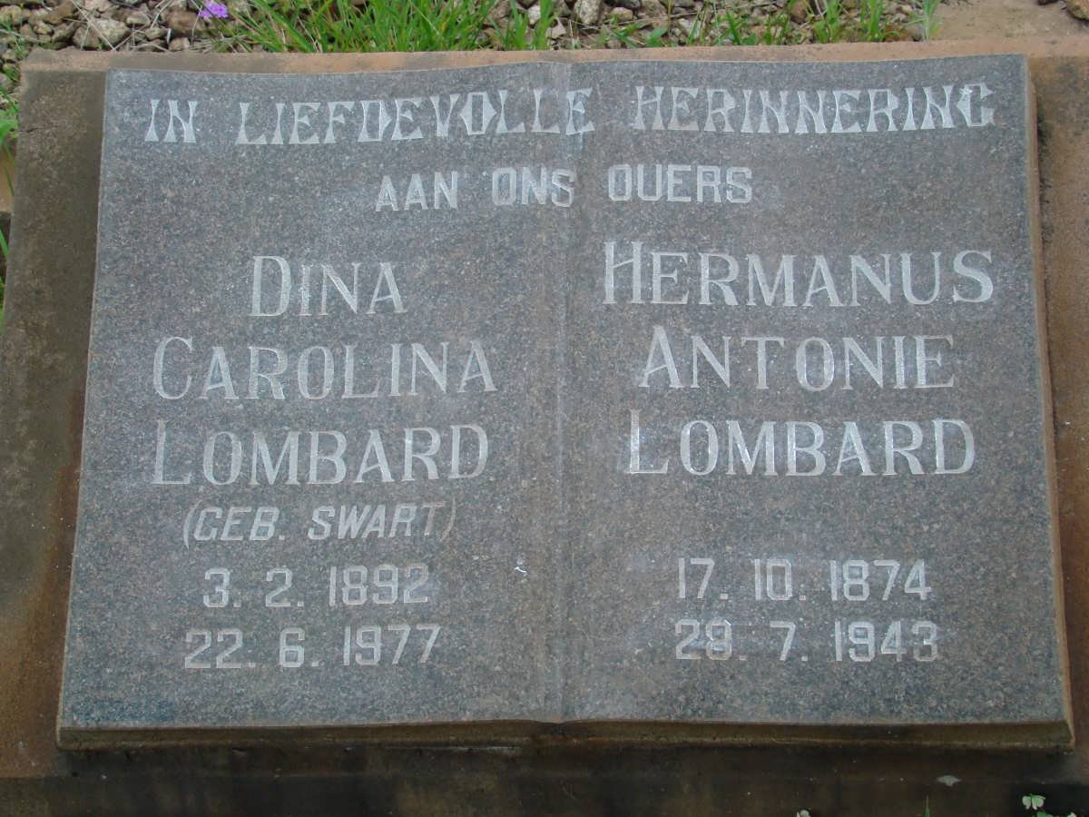 LOMBARD Hermanus Antonie 1874-1943 &amp; Dina Carolina SWART 1892-1977