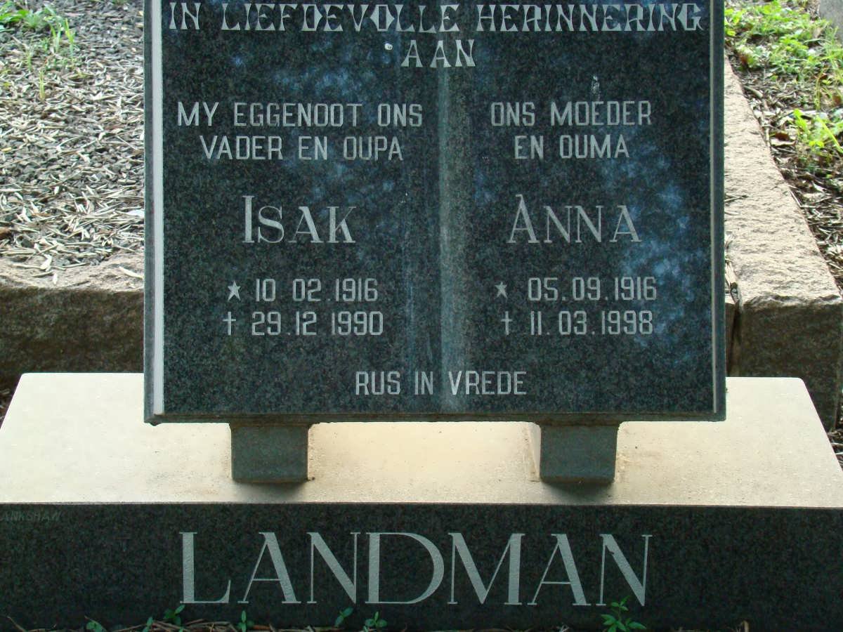 LANDMAN Izak 1916-1990 &amp; Anna 1916-1998