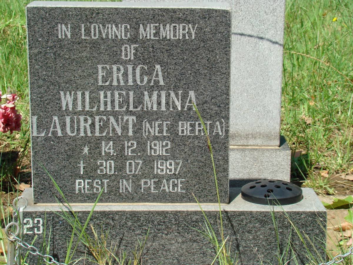 LAURENT Erica Wilhelmina nee BERTA 1912-1997