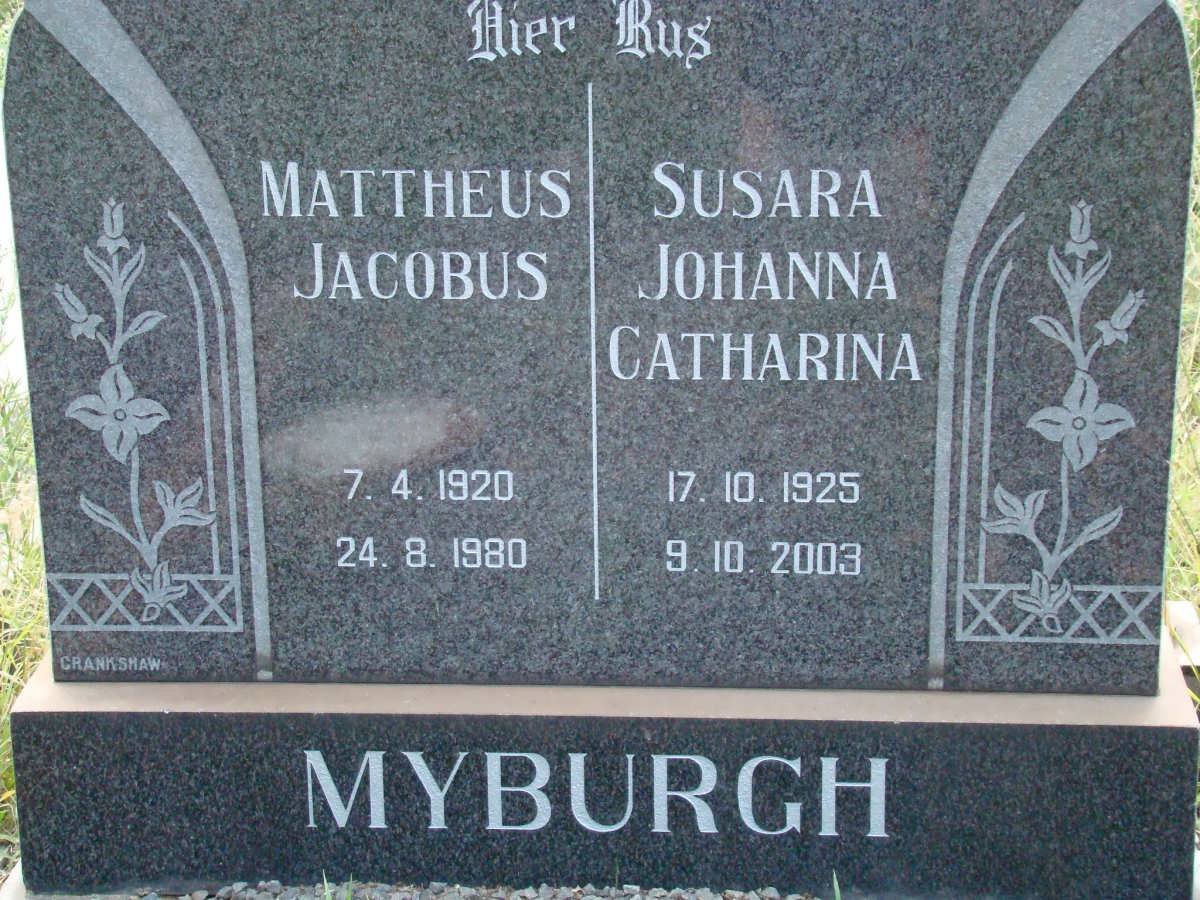 MYBURGH Mattheus Jacobus 1920-1980 &amp; Susara Johanna Catharina 1925-2003