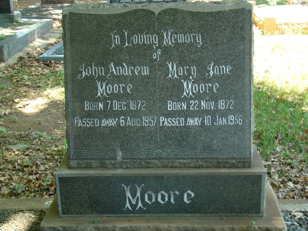 MOORE John Andrew 1872-1957 &amp; Mary Jane 1872-1956