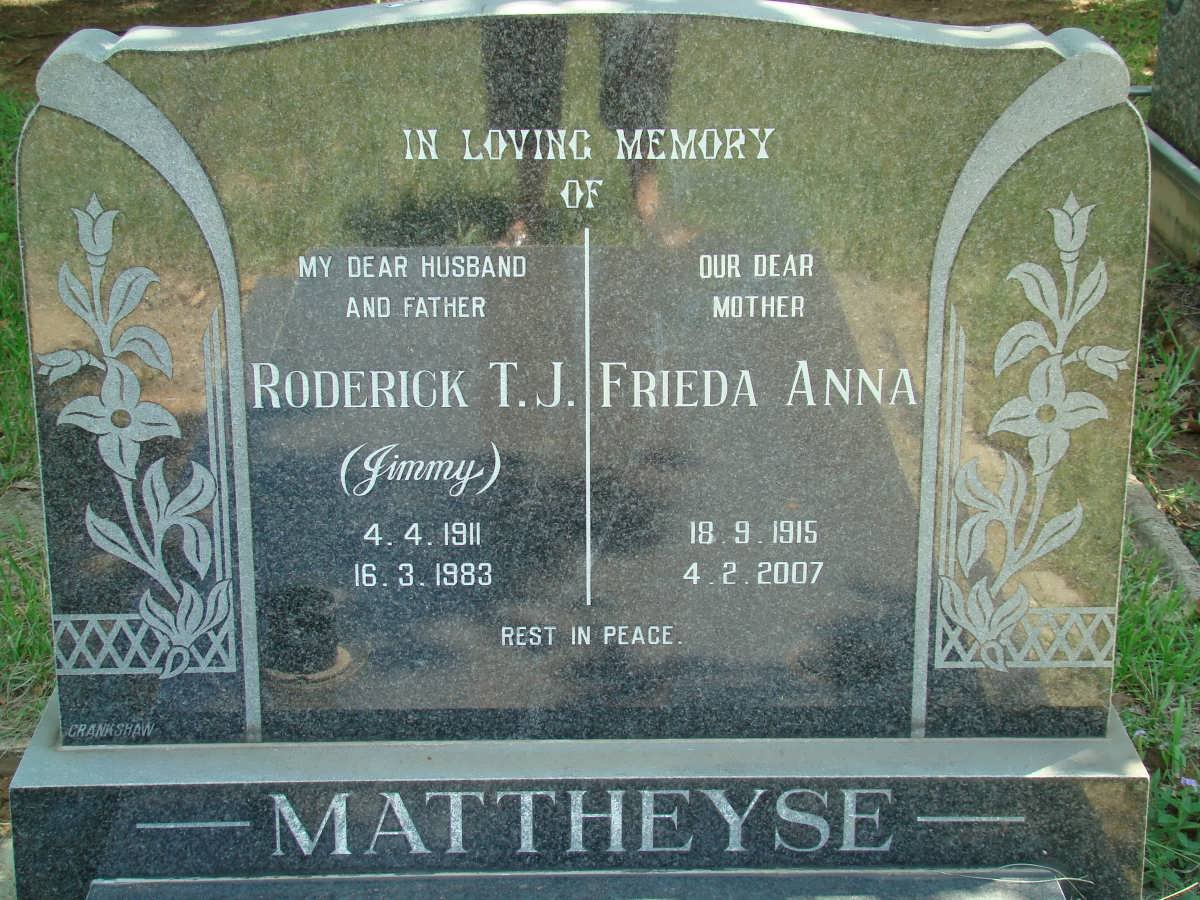 MATTHEYSE Roderick T.J. 1911-1983 &amp; Frieda Anna 