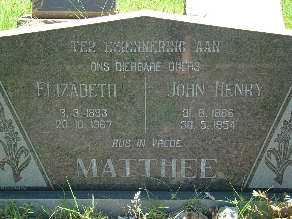MATTHEE John Henry 1886-1954 &amp; Elizabeth 1893-1967