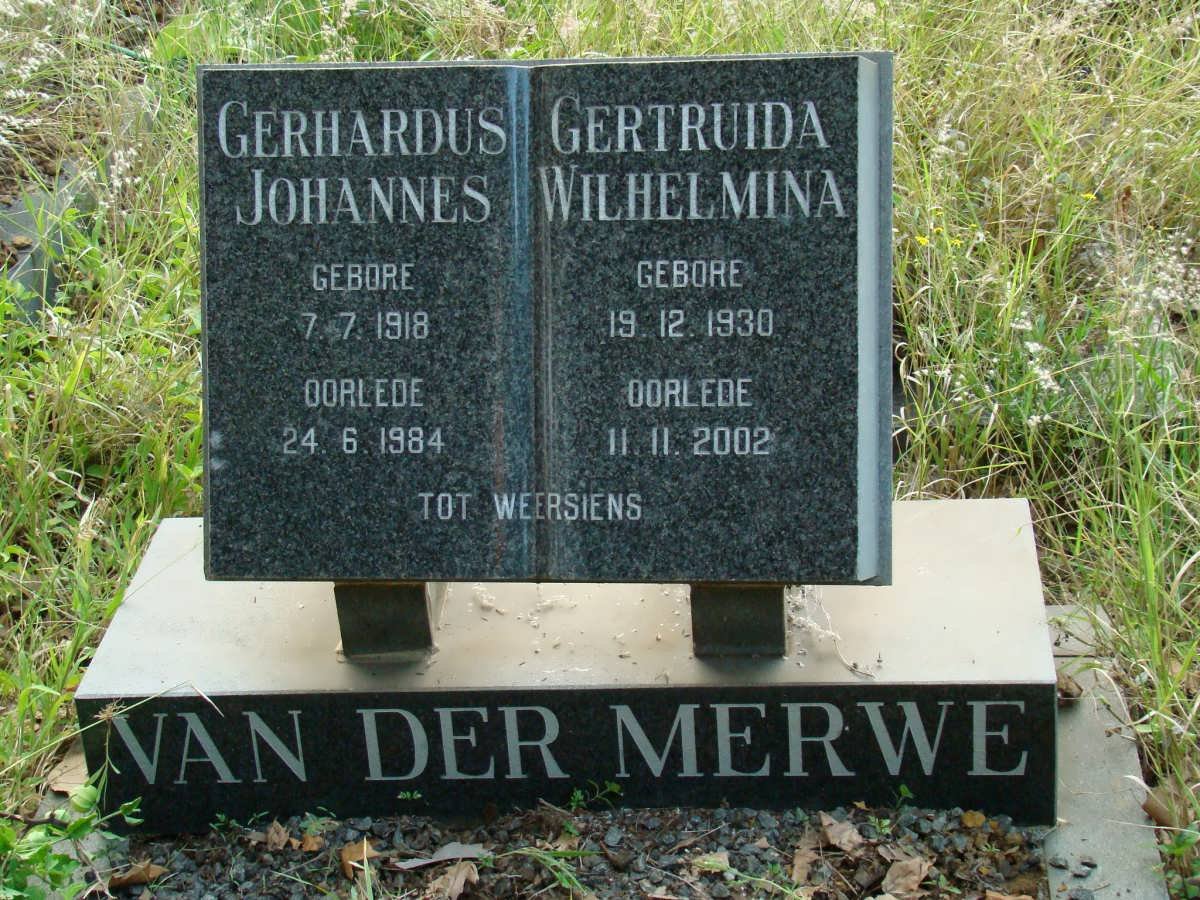 MERWE Gerhardus Johannes, van der 1918-1984 &amp; Gertruida Wilhelmina 1930-2002