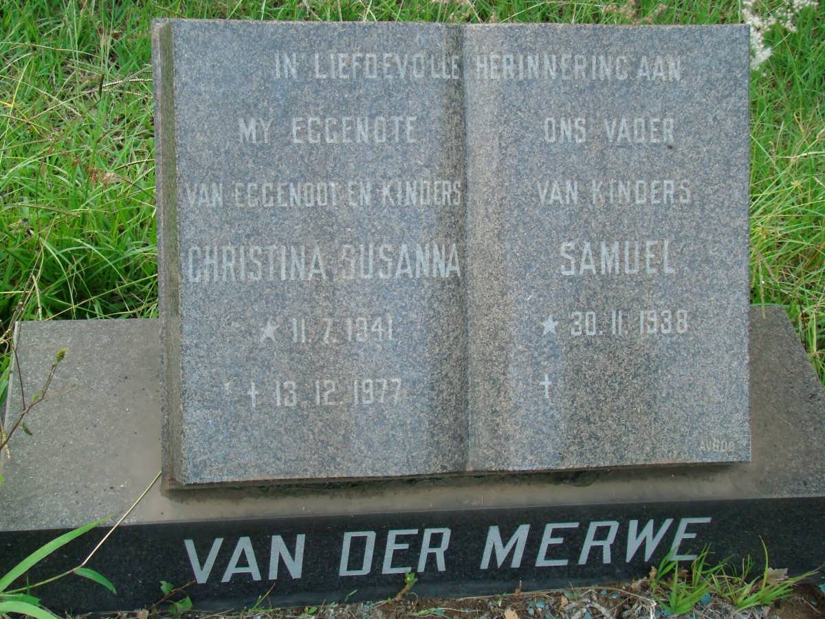 MERWE Samuel, van der 1938- &amp; Christina Susanna 1941-1977
