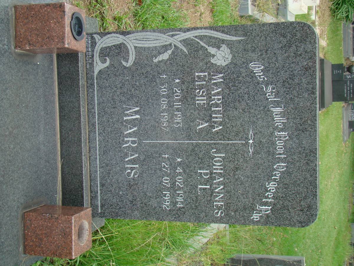 MARAIS Johannes P.L. 1914-1992 &amp; Martha Elsie A. 1913-1987