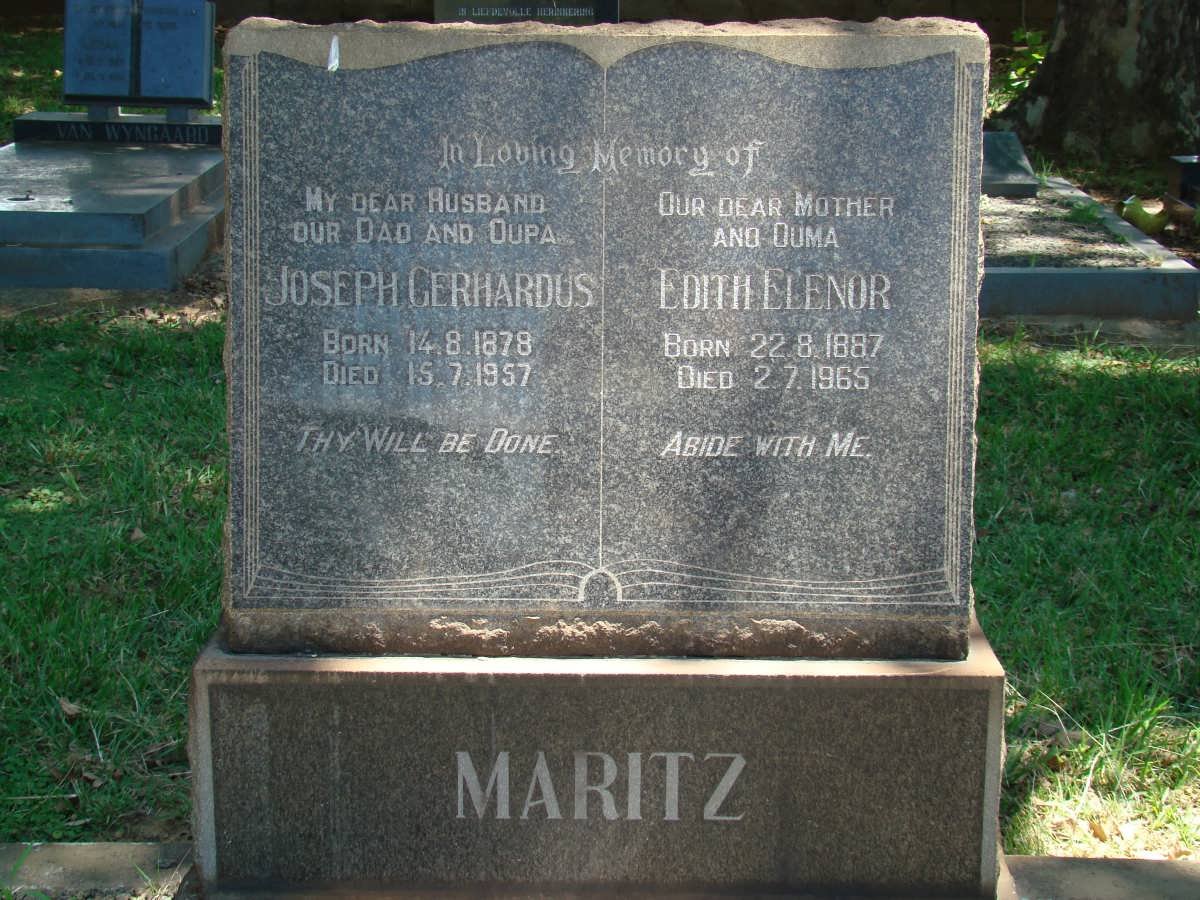 MARITZ Joseph Gerhardus 1878-1957 &amp; Edith Elenor 1887-1965