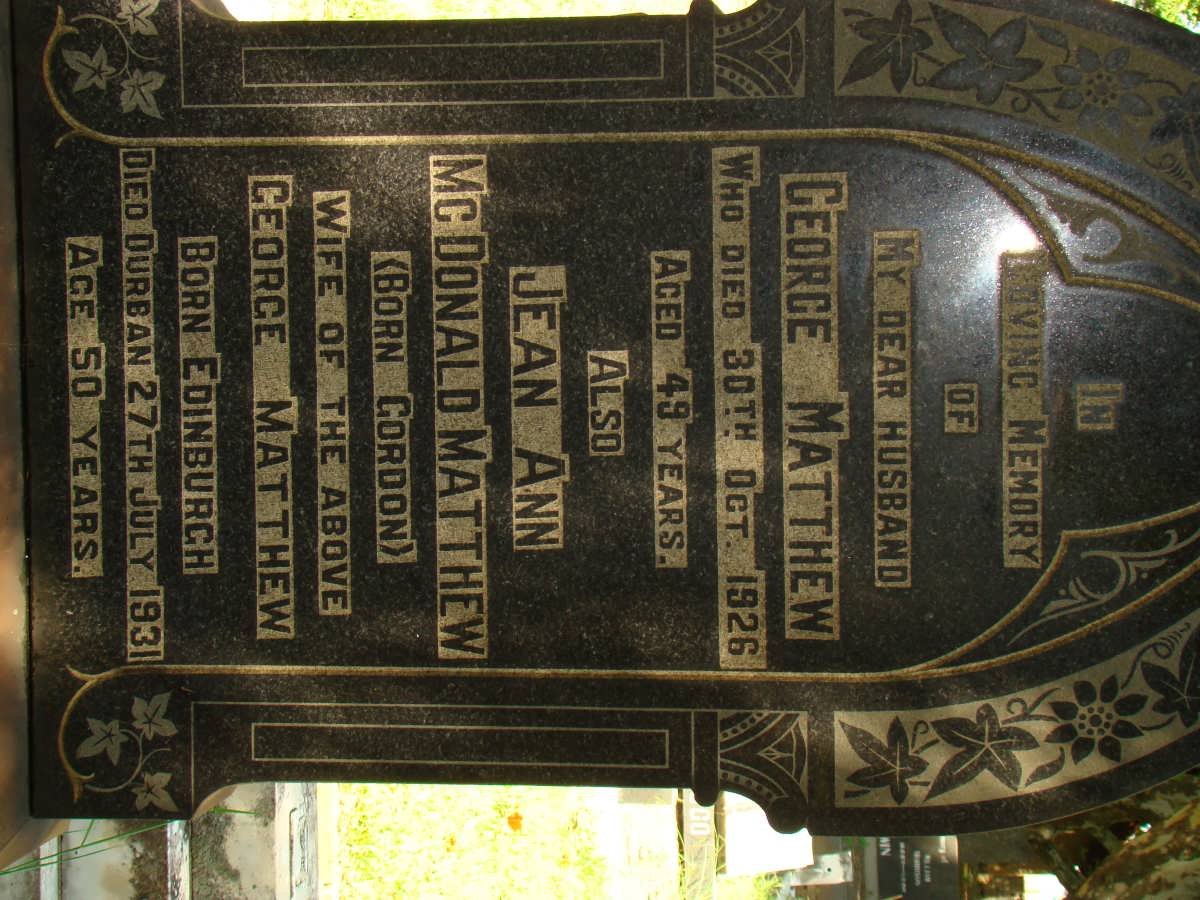 MATTHEW George -1926 &amp; Jean Ann McDonald GORDON  -1931