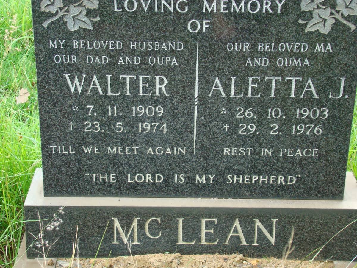 McLEAN Walter 1909-1974 &amp; Aletta J. 1903-1976