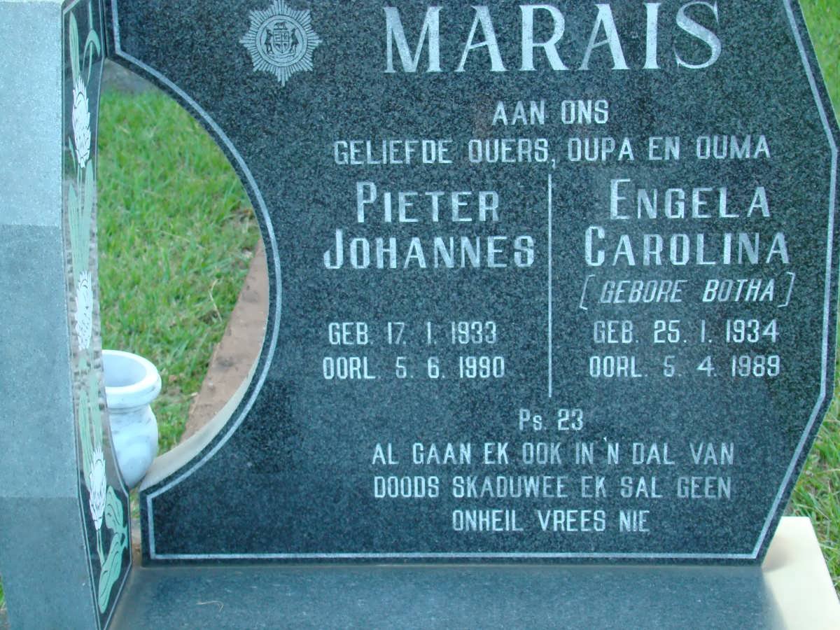 MARAIS Pieter Johannes 1933-1990 &amp; Engela Carolina BOTHA 1934-1989