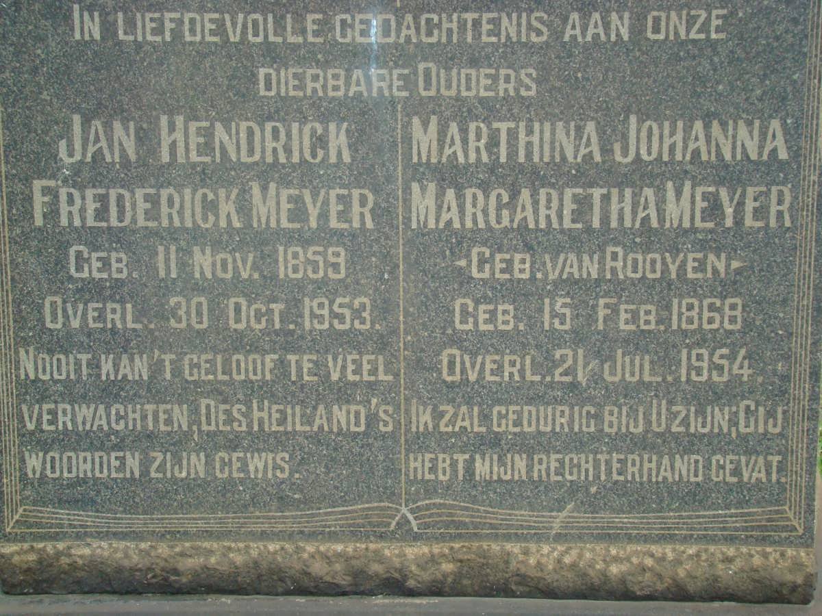 MEYER Jan Hendrick Frederick 1859-1953 &amp; Marthina Johanna Margaretha VAN ROOYEN 1868-1954