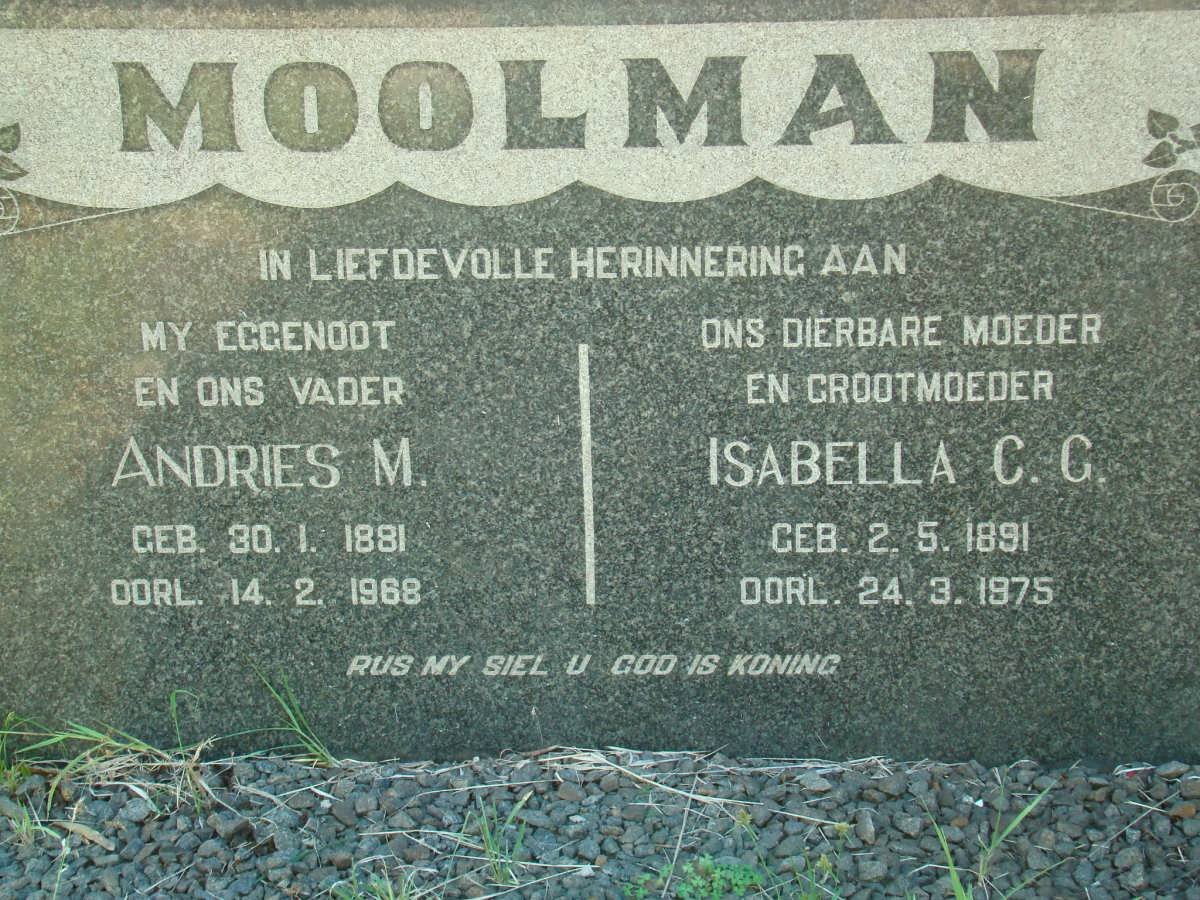 MOOLMAN Andries M. 1881-1968 &amp; Isabella C.C. 1891-1975