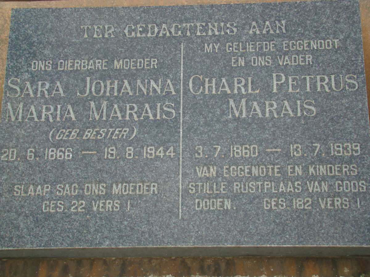 MARAIS Charl Petrus 1860-1939 &amp; Sara Johanna Maria BESTER 1866-1944