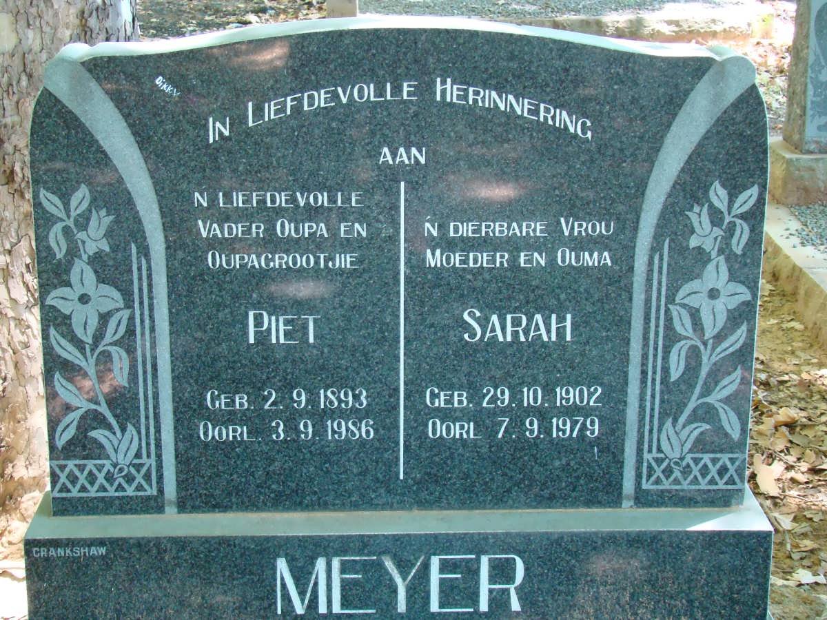 MEYER Piet 1893-1986 &amp; Sarah 1902-1979