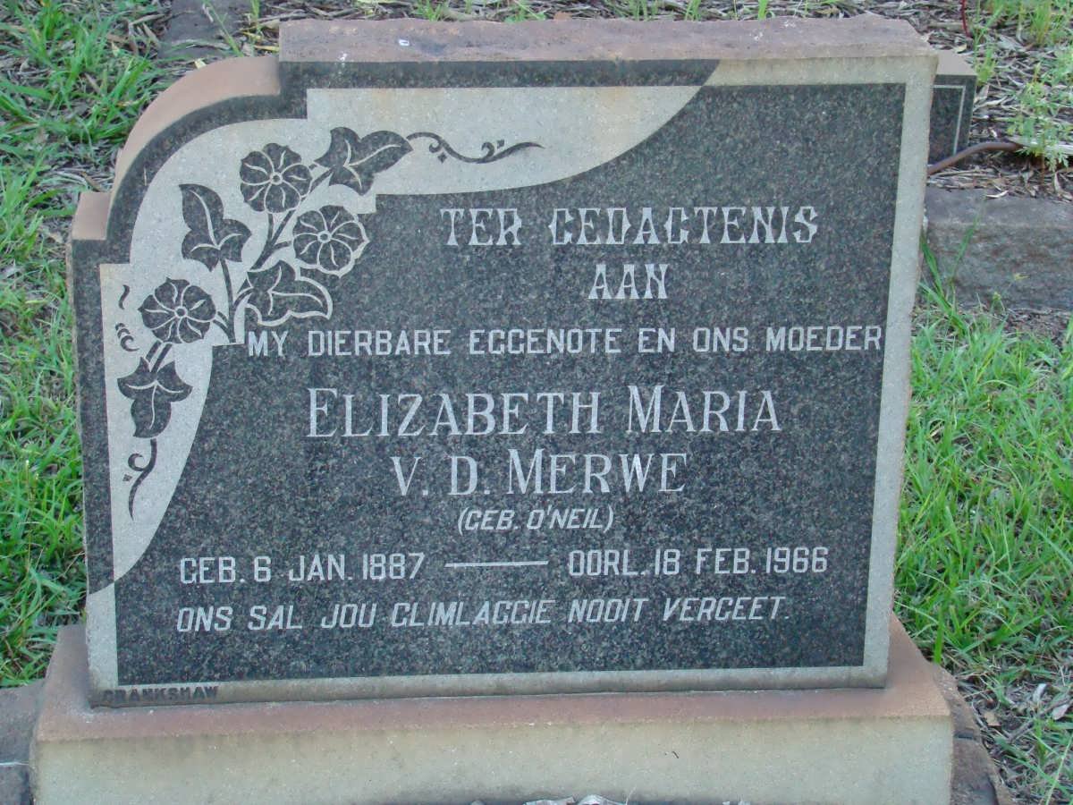 MERWE Elizabeth Maria, van der nee O'NEIL 1887-1966