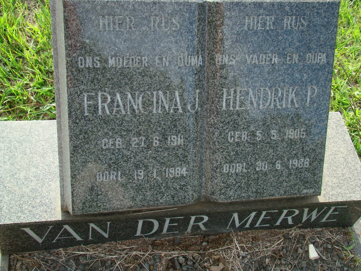 MERWE Hendrik P., van der 1905-1988 &amp; Francina J. 1911-1984