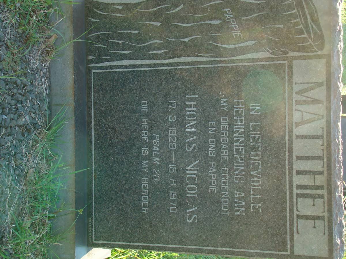 MATTHEE Thomas Nicolas 1928-1970