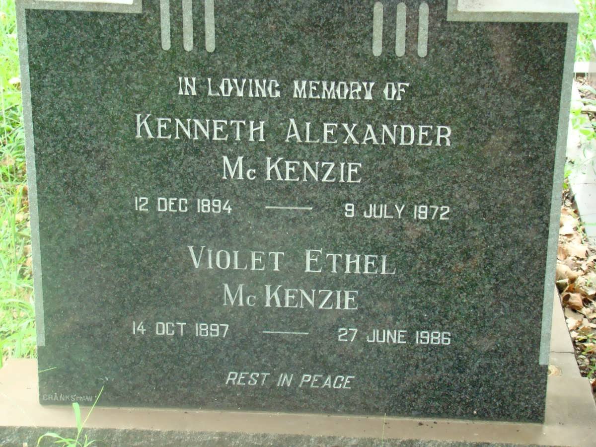 McKENZIE Kenneth Alexander 1894-1972 &amp; Violet Ethel 1897-1986