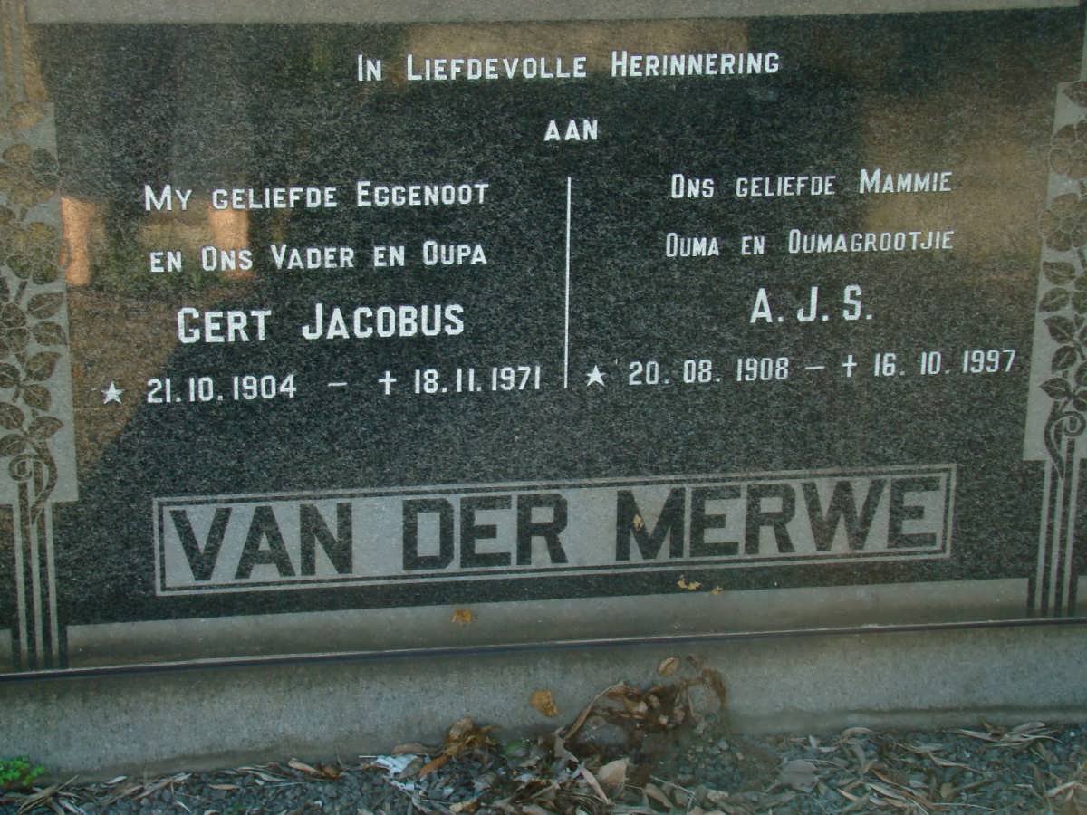 MERWE Gert Jacobus, van der 1904-1971 &amp; A.J.S. 1908-1997
