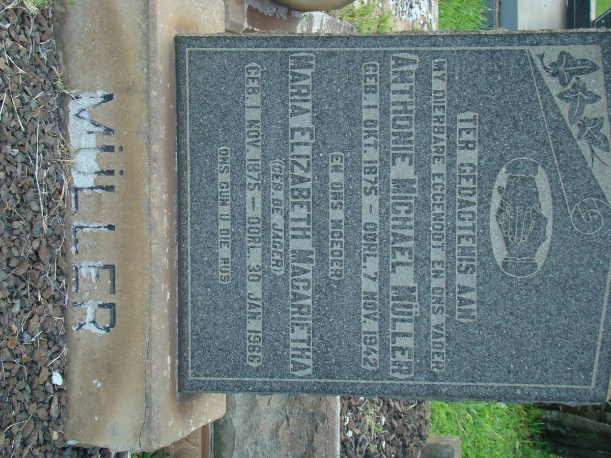 MÜLLER Anthonie Michael 1875-1942 &amp; Maria Elizabeth Magarietha DE JAGER 1875-1966