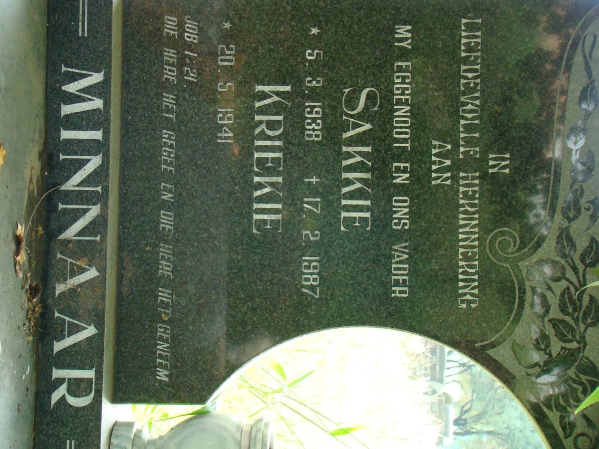 MINNAAR Sakkie 1938-1987 &amp; Kriekie 1941-