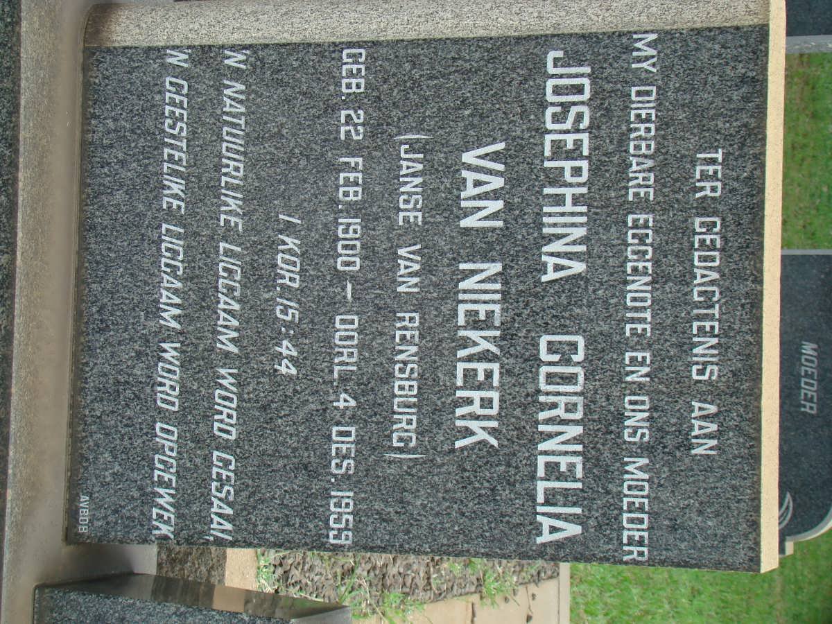 NIEKERK Josephina Cornelia, van nee JANSE VAN RENSBURG 1900-1959