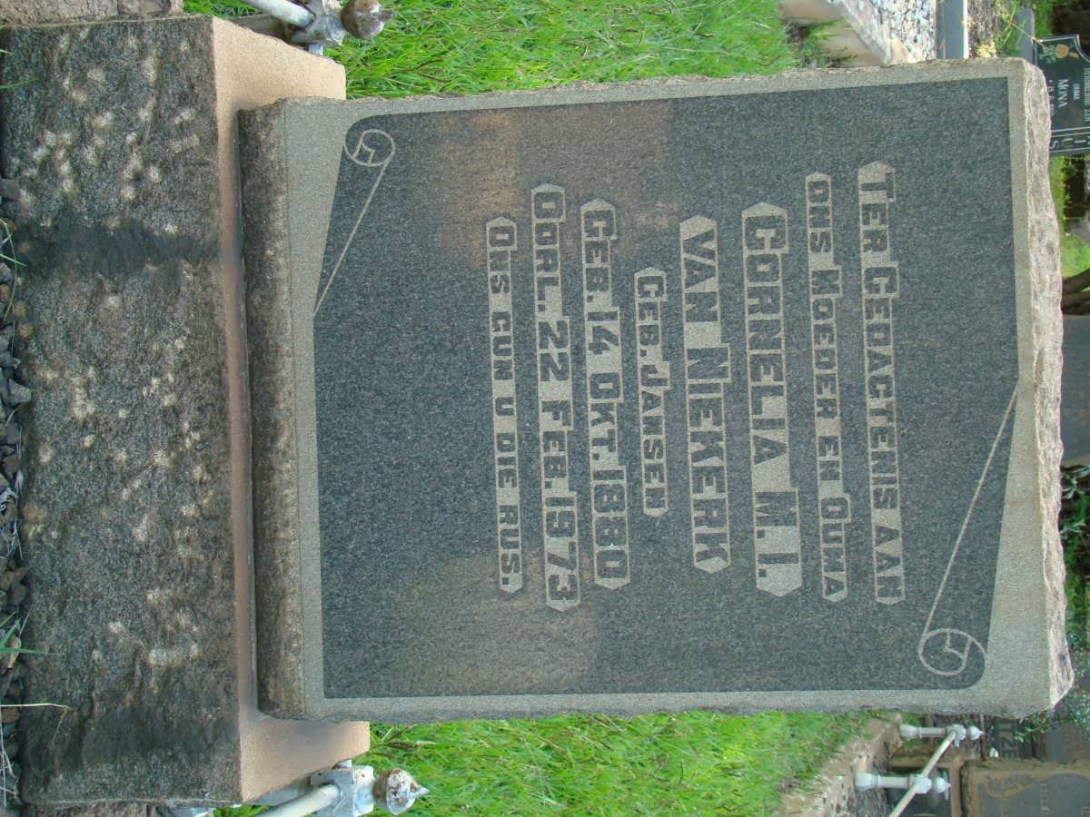 NIEKERK Cornelia M.I., van nee JANSEN 1880-1973