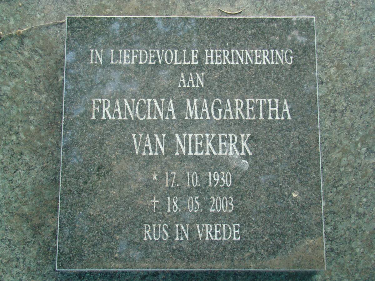 NIEKERK Francina Magaretha, van 1930-2003