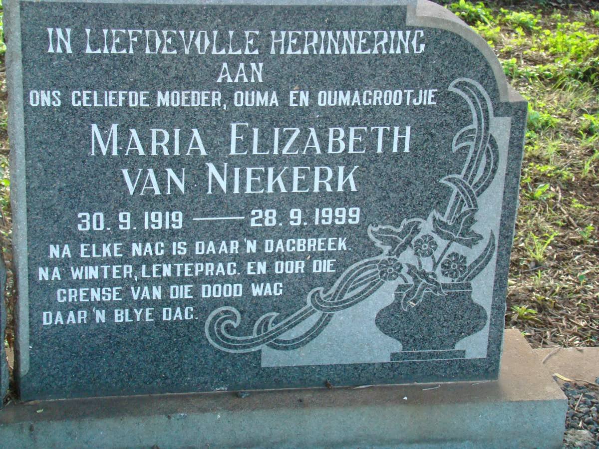 NIEKERK Maria Elizabeth, van 1919-1999