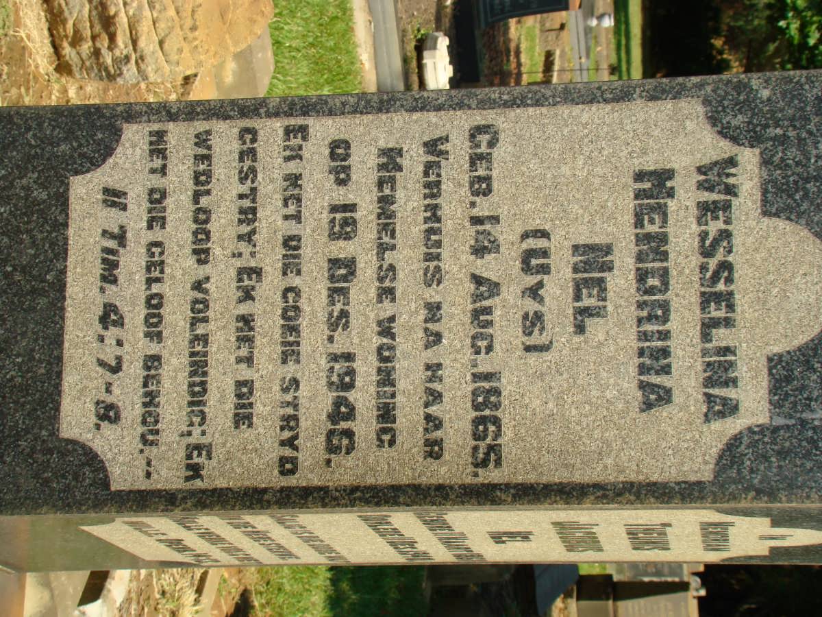 NEL Wesselina Hendrina nee UYS 1865-1946