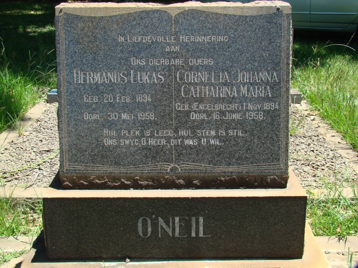 O'NEIL Hermanus Lukas 1894-1958 &amp; Cornelia Johanna Catharina Maria ENGELBRECHT 1894-1958