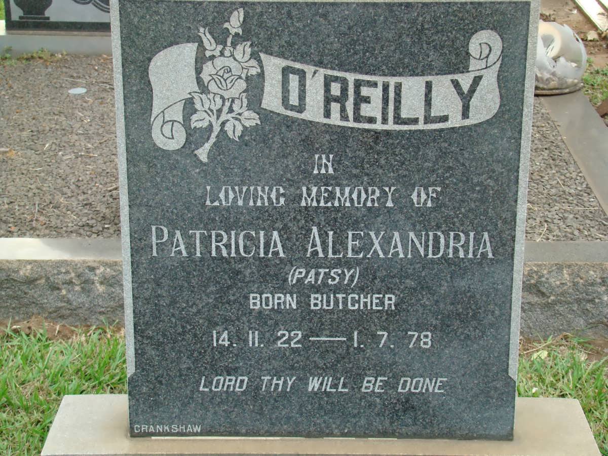 O`REILLY Patricia Alexandria nee BUTCHER 1922-1978