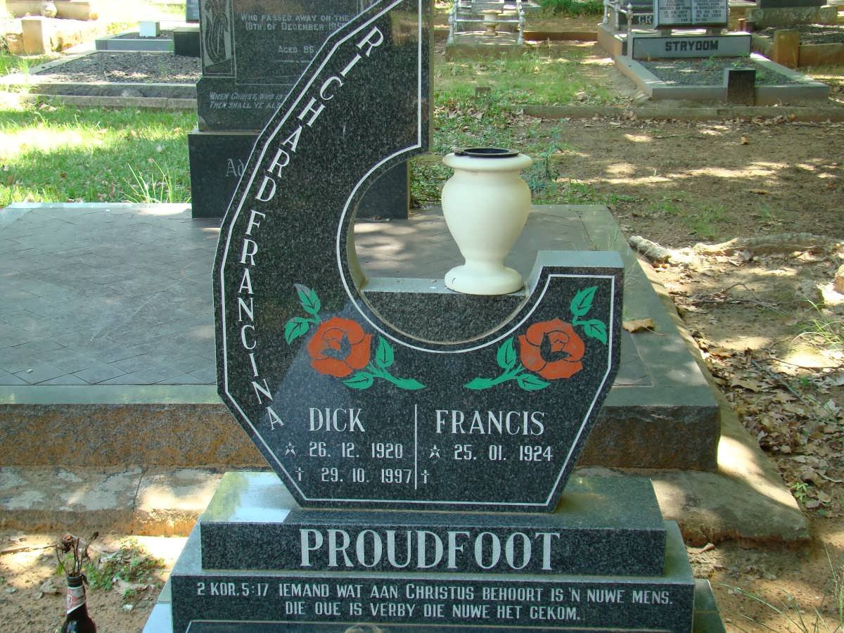 PROUDFOOT Richard 1920-1997 &amp; Francina 