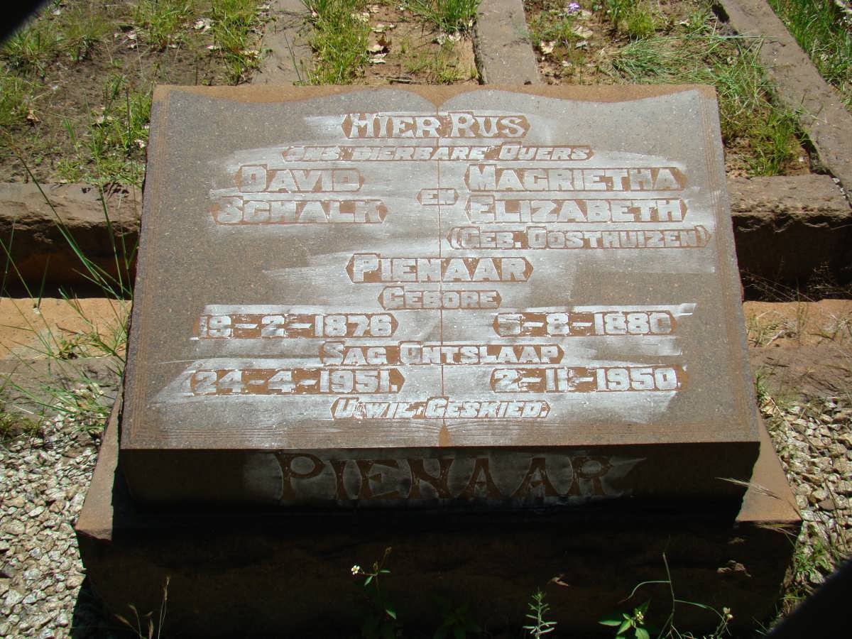 PIENAAR David Schalk 1876-1951 &amp; Magrietha Elizabeth OOSTHUIZEN 1880-1950
