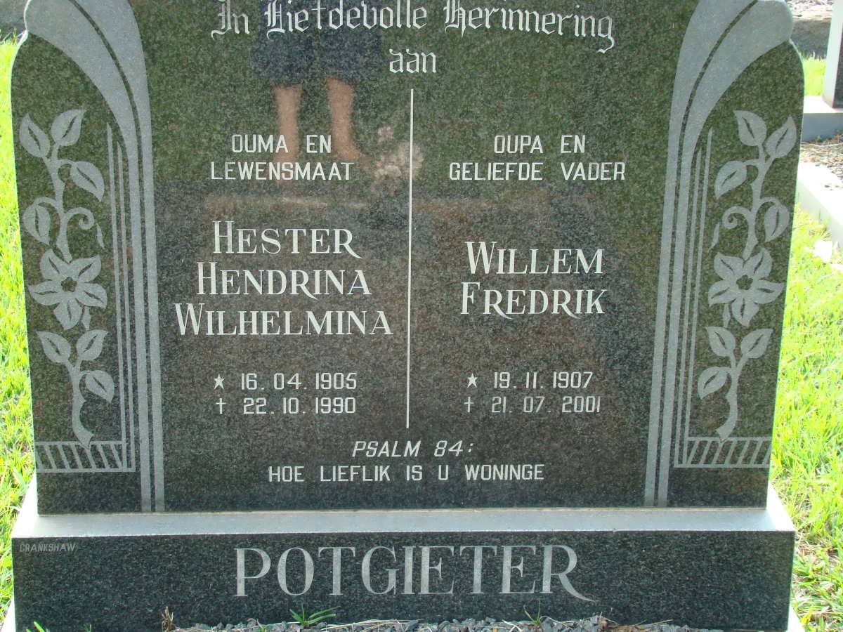 POTGIETER Willem Fredrik 1907-2001 &amp; Hester Hendrina Wilhelmina 1905-1990