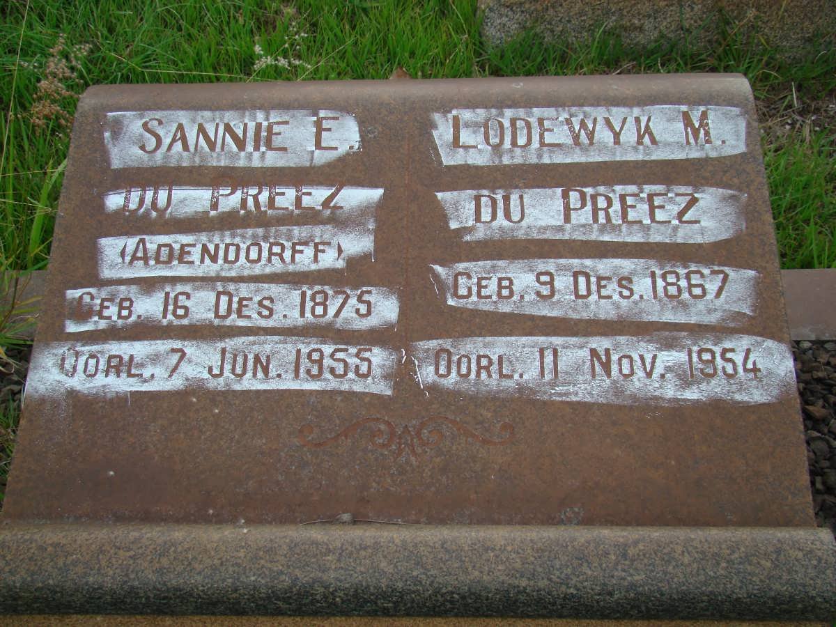PREEZ Lodewyk M., du 1867-1954 &amp; Sannie E. ADENDORFF 1875-1955