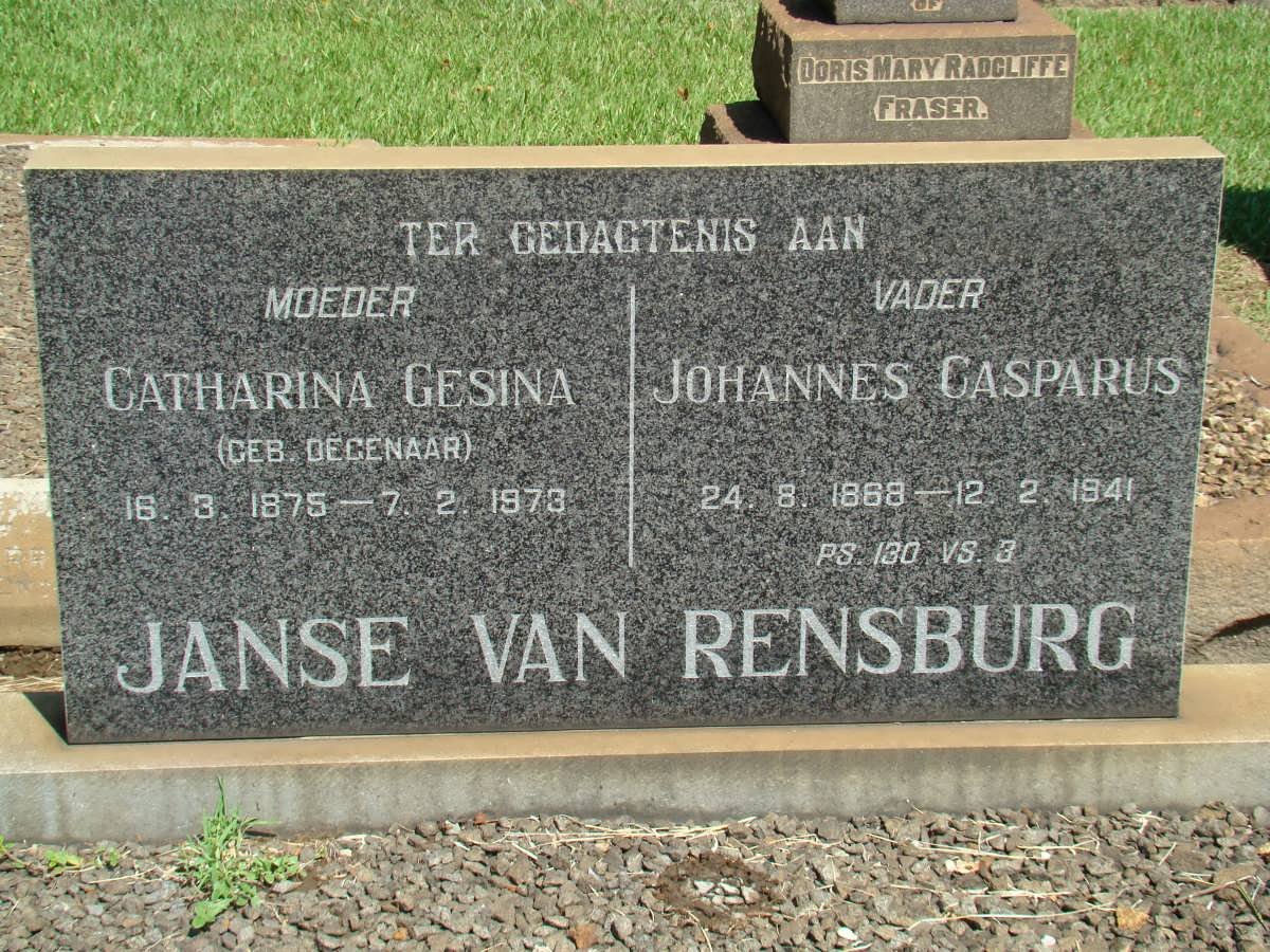 RENSBURG Johannes Casparus, Janse van 1868-1941 &amp; Catharina Gesina DEGENAAR 1875-1973