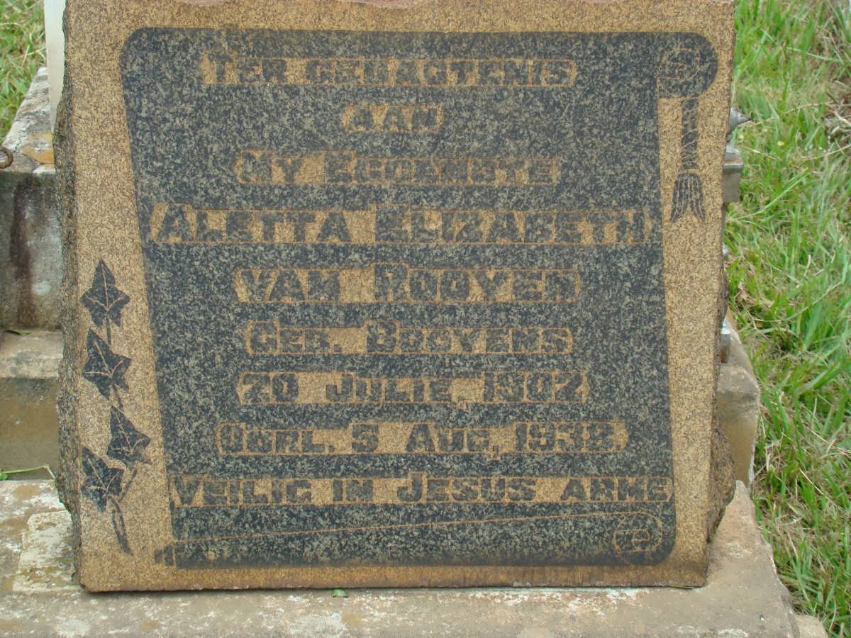 ROOYEN Aletta Elizabeth, van nee BOOYENS 1902-1938