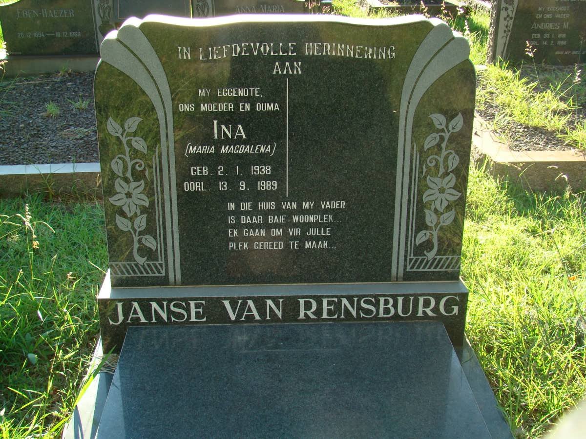 RENSBURG Maria Magdalena, Janse van 1938-1989