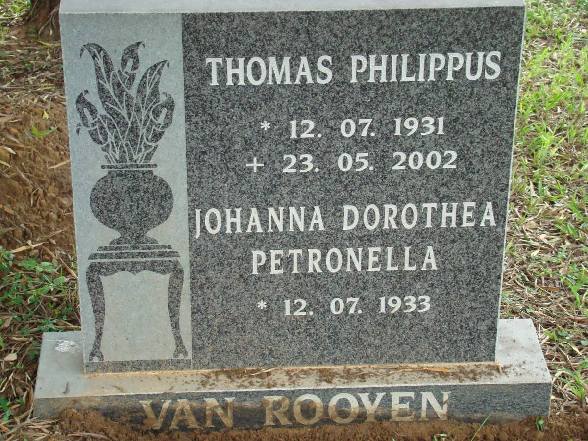 ROOYEN Thomas Philippus, van 1931-2002 &amp; Johanna Dorothea Petronella 1933-