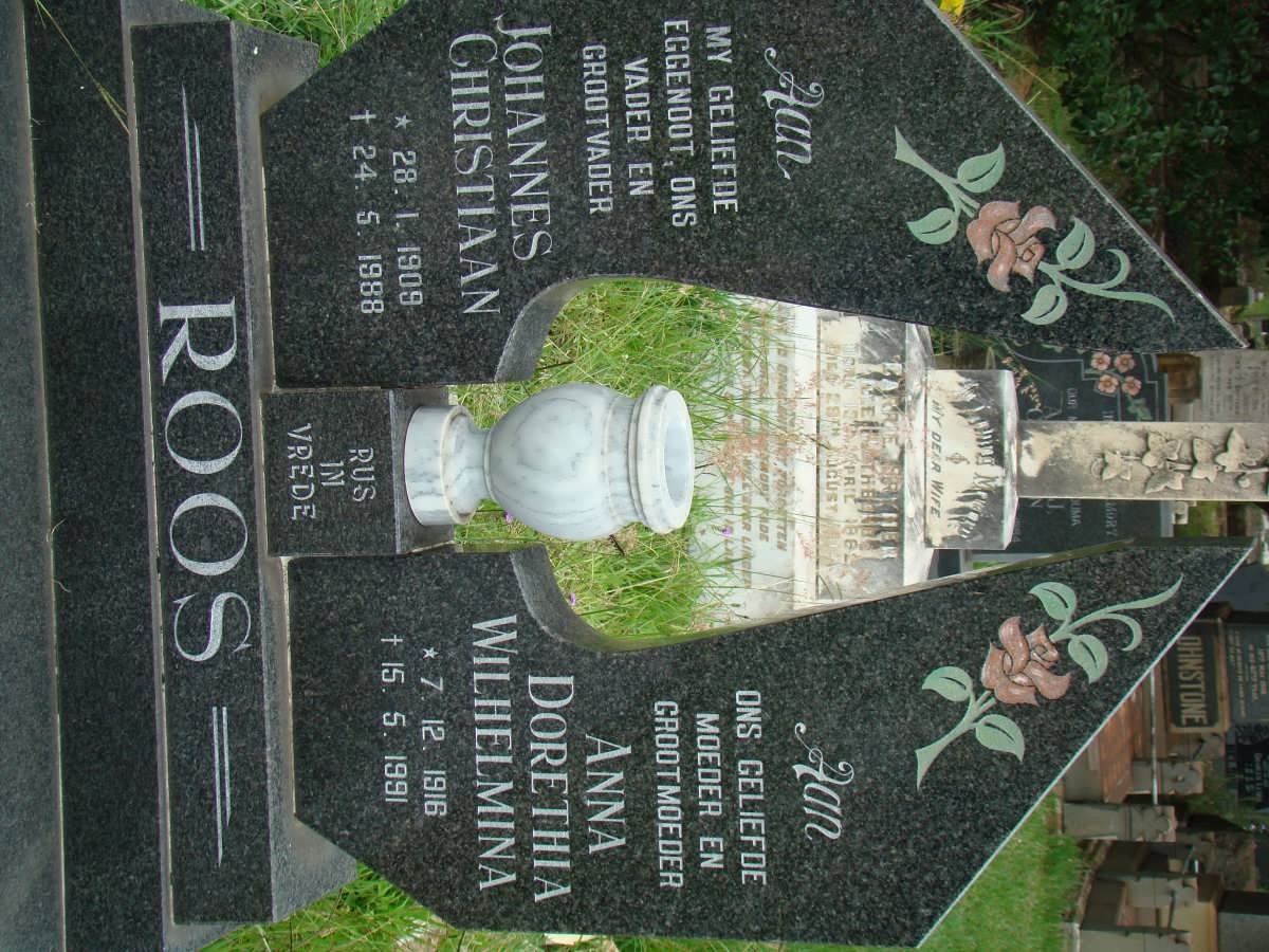 ROOS Johannes Christiaan 1909-1988 &amp; Anna Dorethea Wilhelmina 1916-1991