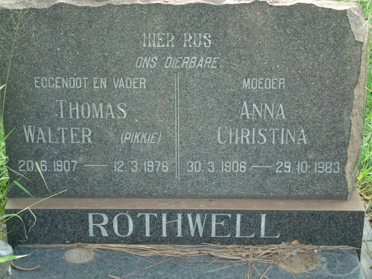 ROTHWELL Thomas Walter 1907-1976 &amp; Anna Christina 1906-1983