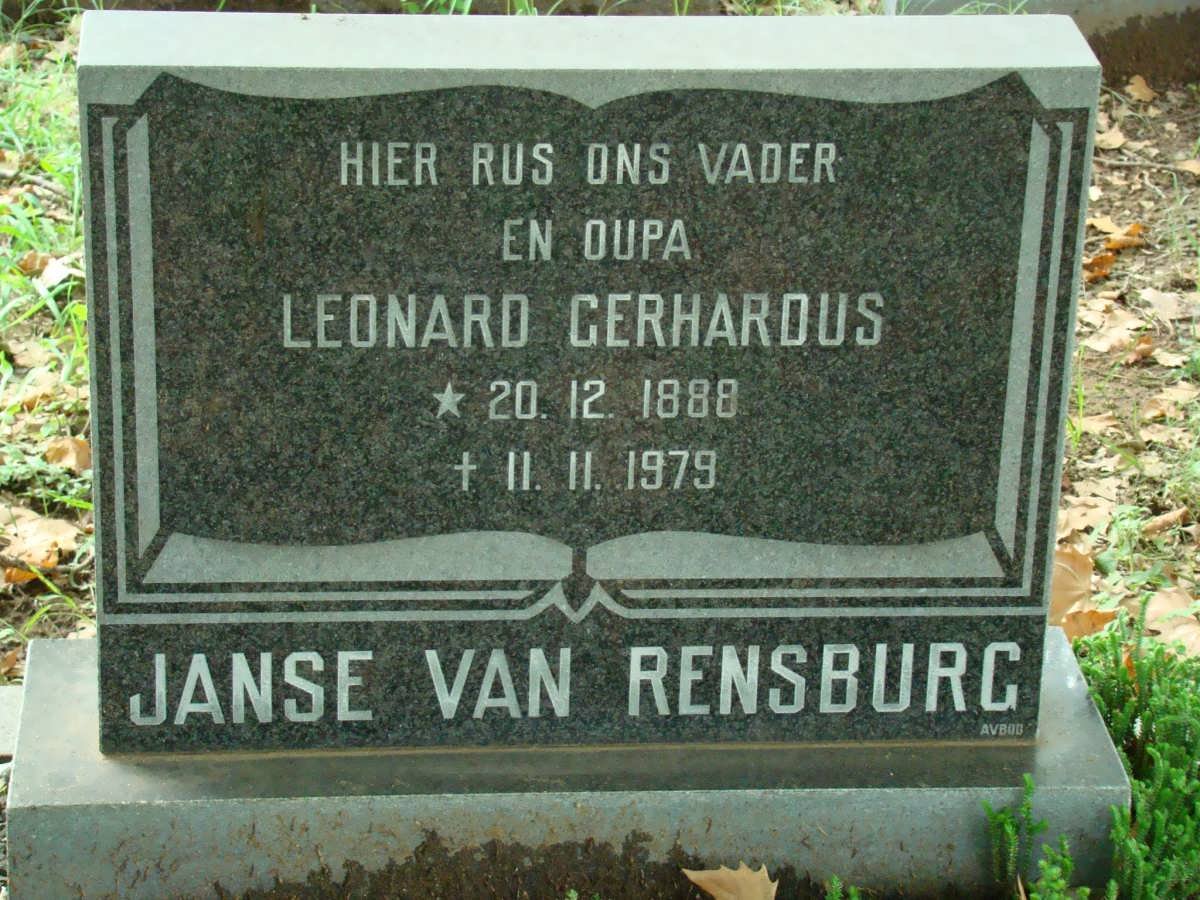 RENSBURG Leonard Gerhardus, Janse van 1888-1979