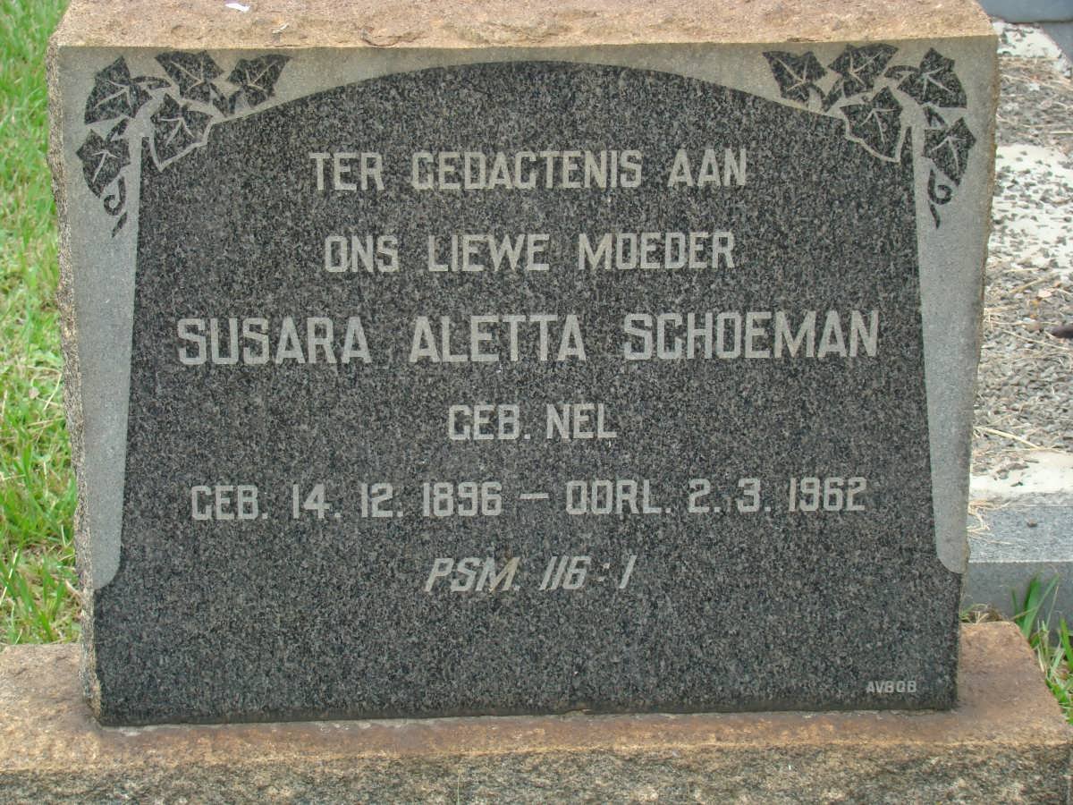 SCHOEMAN Susara Aletta nee NEL 1896-1962