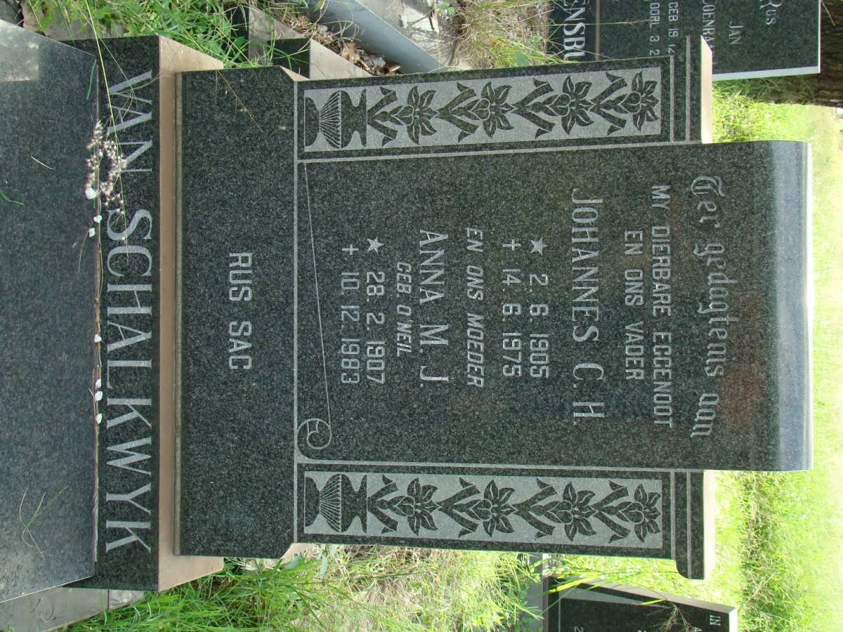 SCHALKWYK Johannes C.H., van 1905-1975 &amp; Anna M.J. O'NEIL 1907-1983