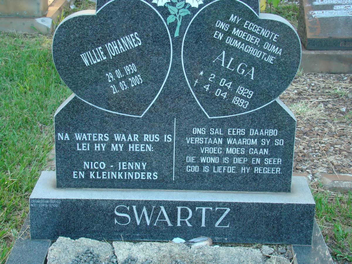 SWARTZ Willie Johannes 1930-2003 &amp; Alga 1929-1993