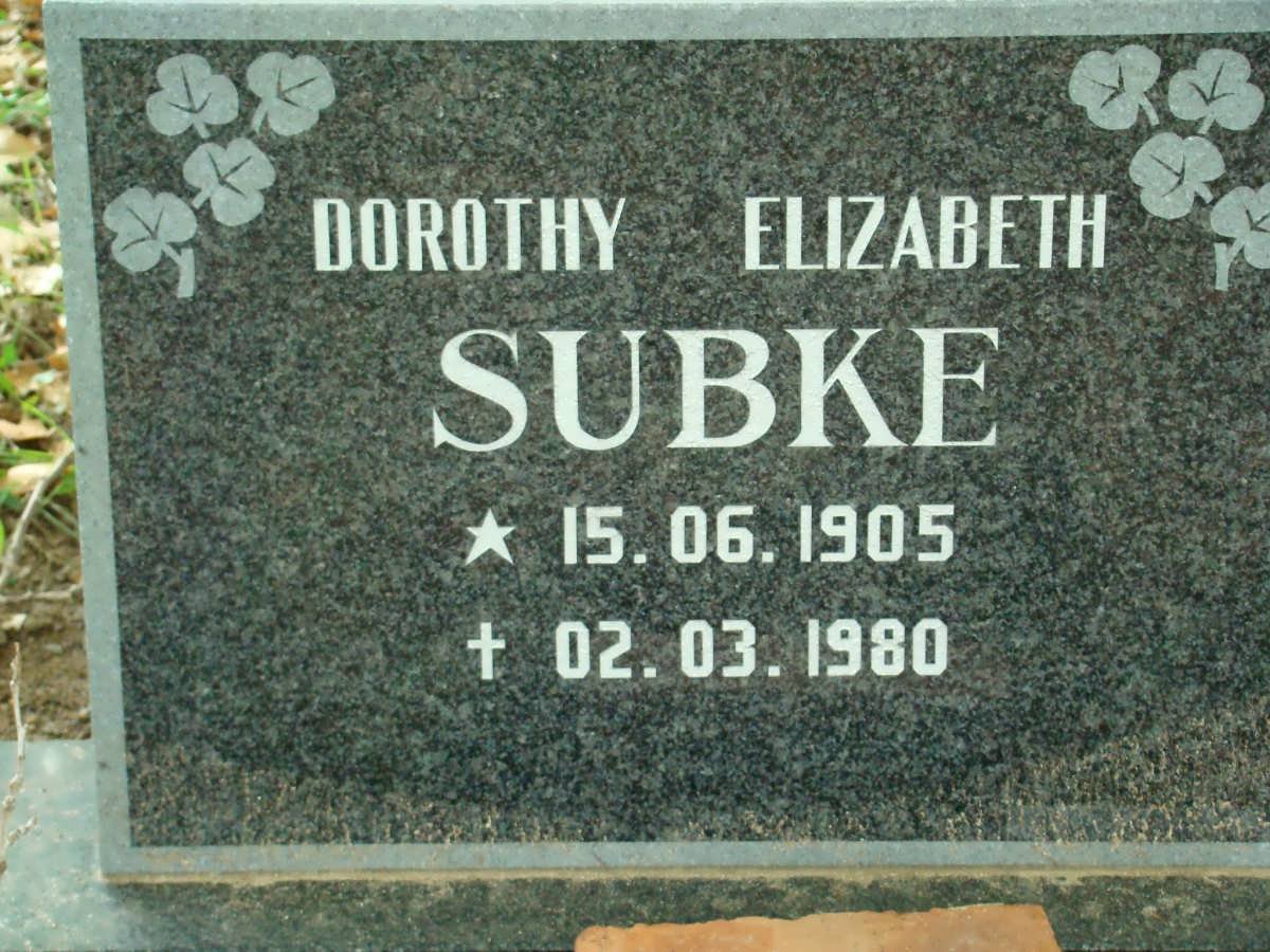SUBKE Dorothy Elizabeth 1905-1980