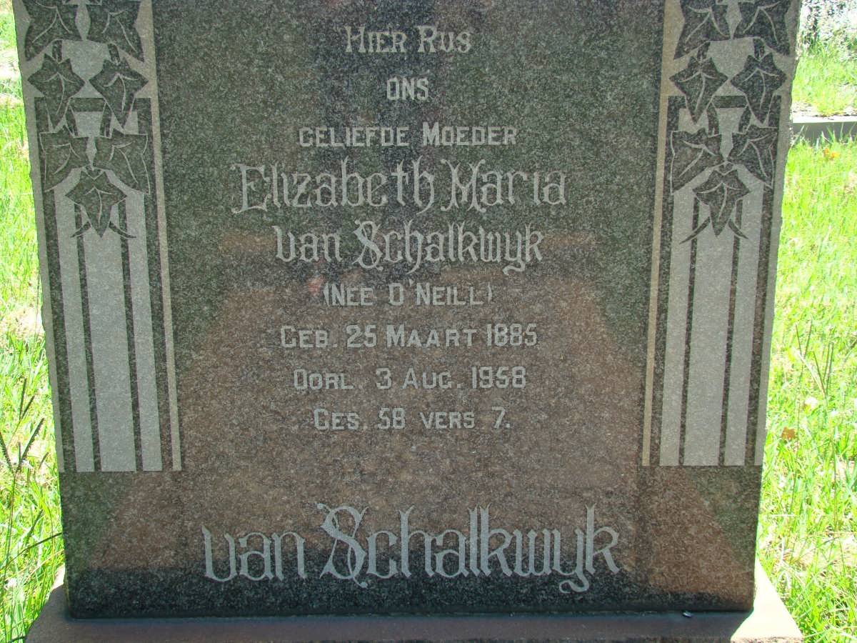 SCHALKWYK Elizabeth Maria, van nee O'NEILL 1885-1958