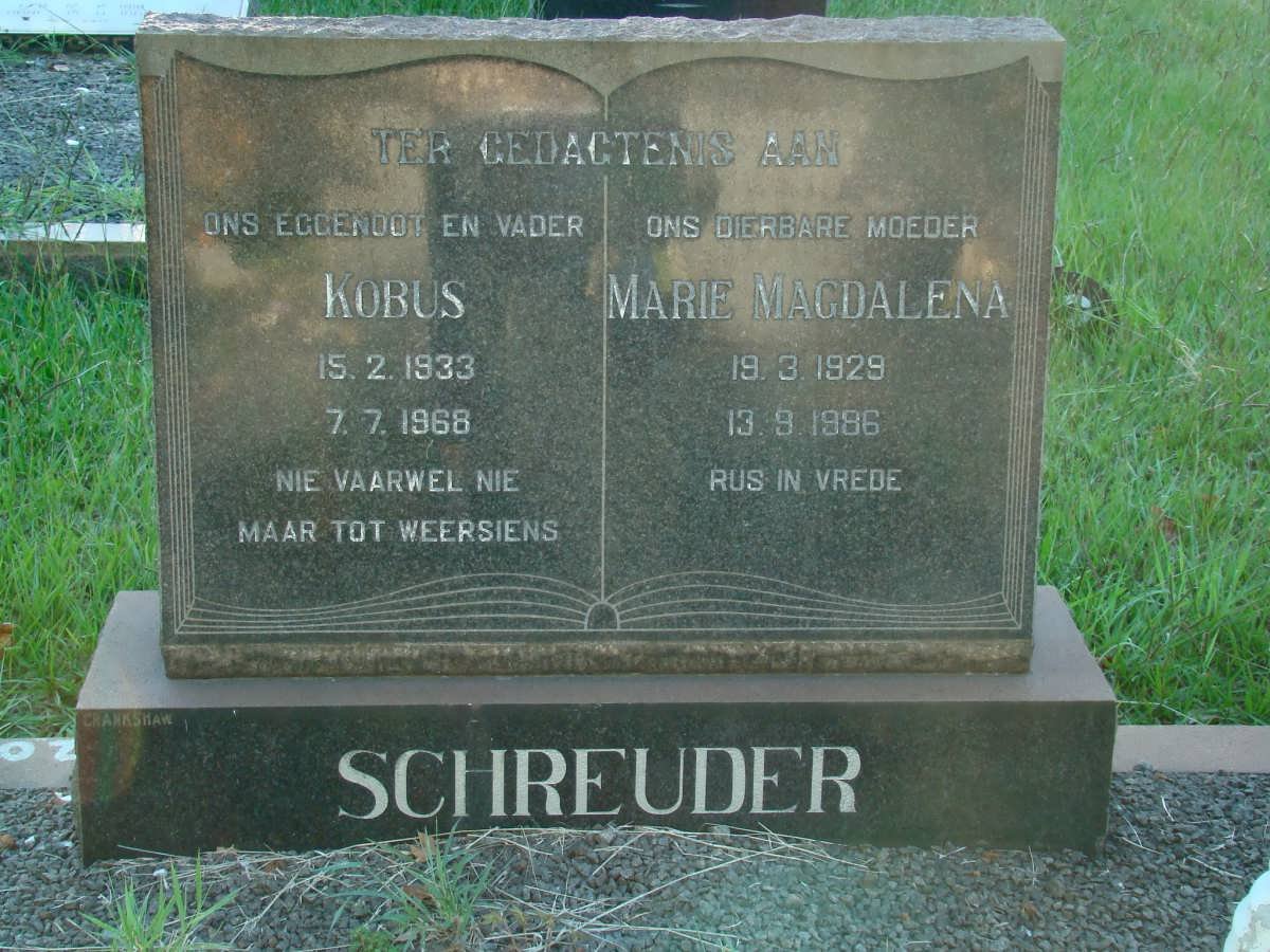 SCHREUDER Kobus 1933-1968 &amp; Marie Magdalena 1929-1986